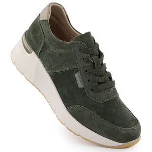 Skórzane sneakersy na koturnie zamszowe zielone Sergio Leone SP104 - Półbuty damskie - miniaturka - grafika 1