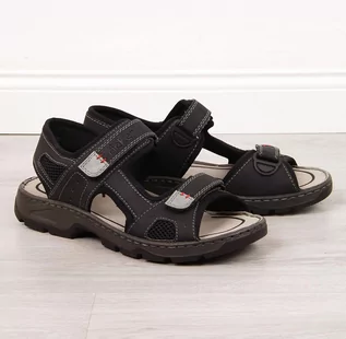 Sandały męskie - Rieker Sandały męskie komfortowe na rzepy czarne Rieker 26156 45 - grafika 1