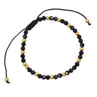 Bransoletki - Bransoletka na sznurku z koralikami beads i złotymi kuleczkami - Pozłacana stal chirurgiczna - miniaturka - grafika 1