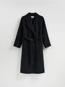 Płaszcze damskie - Reserved - Dwurzędowy płaszcz z wełną - czarny - miniaturka - grafika 1