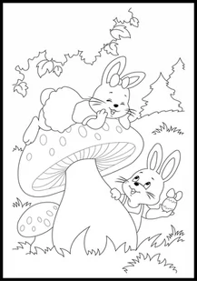 Kolorowanka w formie plakatu dla dzieci i nie tylko z piękną grafiką, zajączki w lesie - Kolorowanki, wyklejanki - miniaturka - grafika 1
