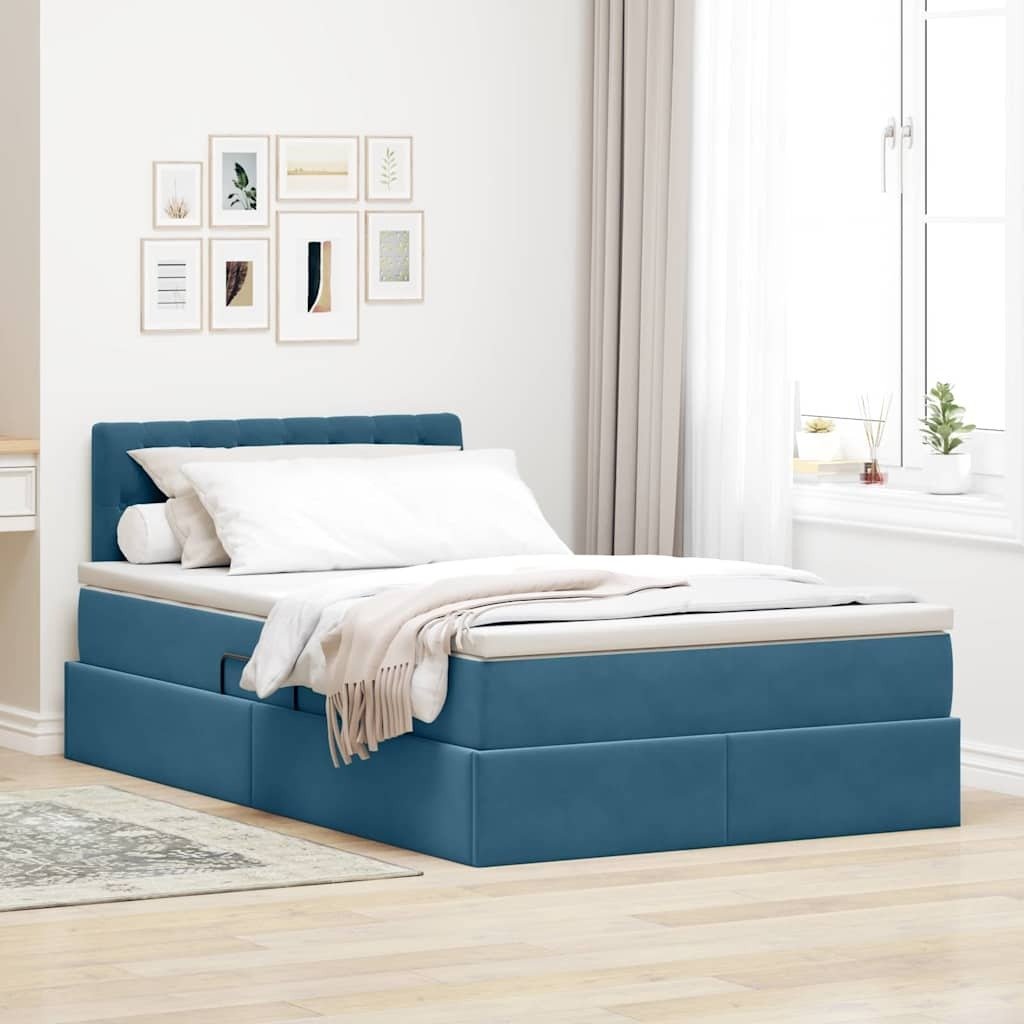 vidaXL vidaXL Łóżko z miejscem na przechowywanie i LED Niebieski 120 x 190 cm