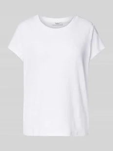 T-shirt z prążkowanym, okrągłym dekoltem model ‘MEGAN’ - Koszulki i topy damskie - miniaturka - grafika 1