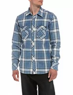 Koszule męskie - Replay Męska koszula z długim rękawem z bawełny, 010 Medium Blue/Natural White, S - miniaturka - grafika 1
