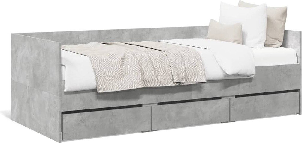 Łóżko dzienne z szufladami betonowe szare 100x200 cm materiał drewnopochodny