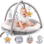 Maty edukacyjne - Mata Edukacyjna Interaktywna dla Niemowląt z Pałąkiem i Zabawkami Szara 0 + - miniaturka - grafika 1