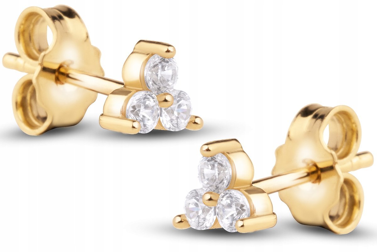 PIĘKNE ZŁOTE KLASYCZNE KOLCZYKI Z BIAŁYMI KAMIENIAMI POTRÓJNE 14KT 585