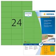Etykiety do drukarek - HERMA 4409 kolorowe etykiety DIN A4 (70 x 37 mm, 100 arkuszy, papier, matowy) samoprzylepne, możliwość zadrukowania, trwałe etykiety kolorowe, 2400 etykiet samoprzylepnych, zielone - miniaturka - grafika 1