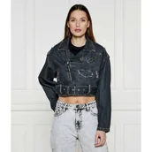 Kurtki damskie - GUESS Jeansowa ramoneska SANDY | Cropped Fit - miniaturka - grafika 1