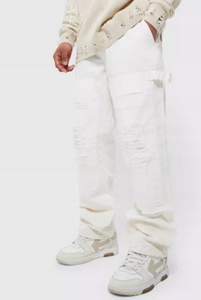 BOOHOOMAN SPODNIE MĘSKIE PROSTE ECRU CASUAL 48 EJW