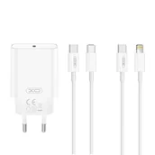Ładowarki do telefonów - XO ŁADOWARKA SIECIOWA CE32 PD 20W 1X USB-C BIAŁA + KABEL USB-C - USB-C - miniaturka - grafika 1