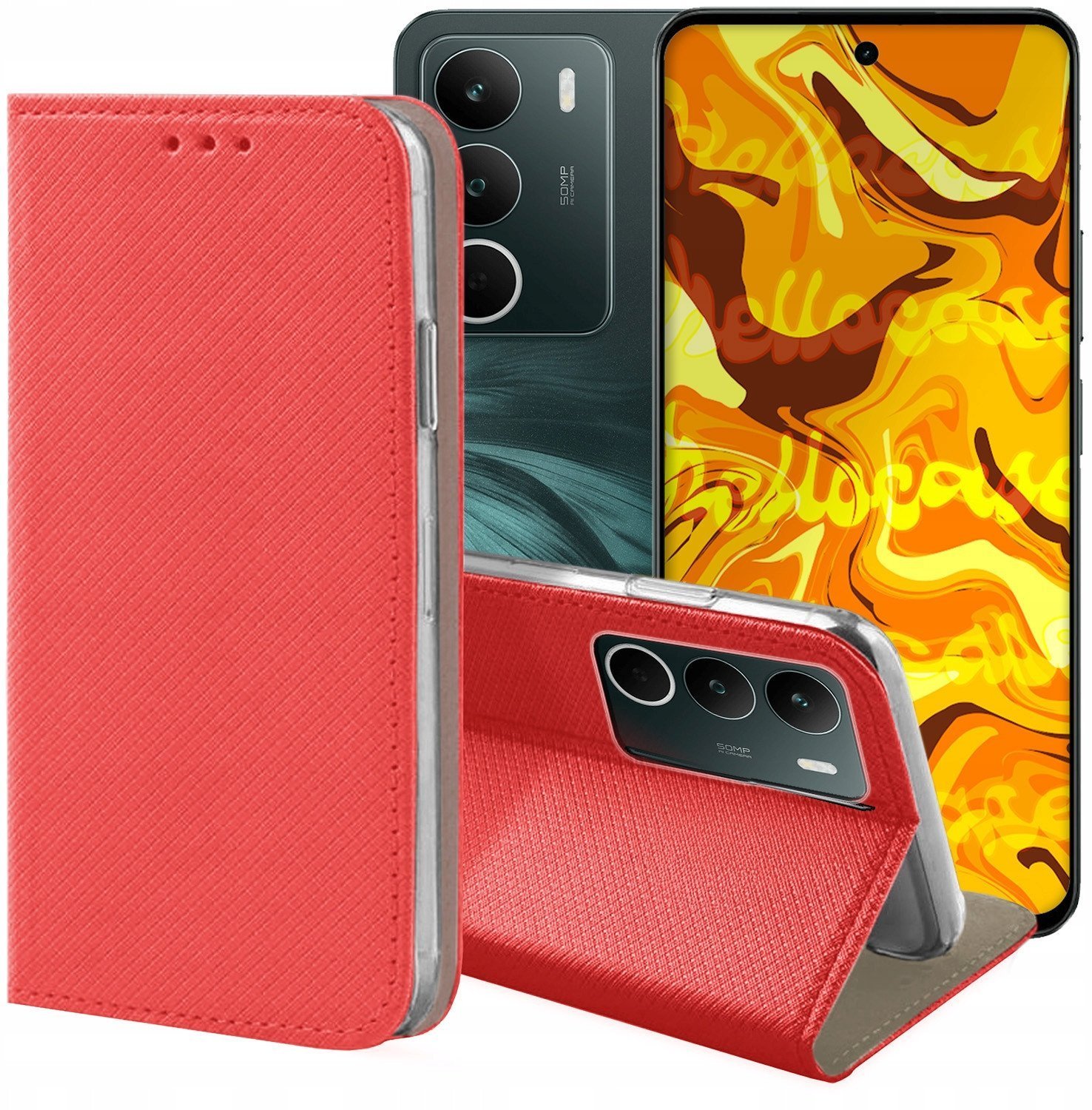 ETUI Z KLAPKĄ DO REALME C71 CZERWONE ZAMYKANE MAGNETYCZNE OCHRONNE KABURA