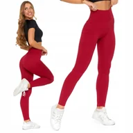 Legginsy - Legginsy damskie Wysoki Stan Moraj Prążkowane Kryjące Czerwony r. L/XL - miniaturka - grafika 1