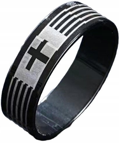 Czarny Sygnet z Symbolem Krzyża Pierścień Nowoczesny Stal Szlachetna