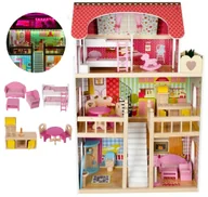 Domki dla lalek - MEGA WILLA DOMEK DLA LALEK Drewniany XXL z Meblami Światłem LED i Schodkami - miniaturka - grafika 1