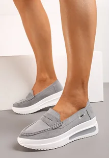 Szare Mokasyny na Platformie z Imitacji Zamszu Nossabel - Mokasyny damskie - miniaturka - grafika 1