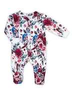 Pajacyki dla niemowląt - Niemowlęcy pajac bawełniany z długim rękawem kwiatki biały Nicol,r.80 - miniaturka - grafika 1