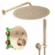 Zestawy prysznicowe - Rea Zestaw Prysznicowy Podtynkowy LUNGO MILER GOLD szczotkowany z termostatem + BOX - miniaturka - grafika 1