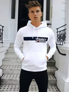 Bluzy męskie - ﻿Bluza Kangurka Tommy Hilfiger Biała ocieplana męska Dla Chłopaka XL - grafika 1