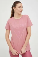 Koszulki sportowe damskie - Guess t-shirt bawełniany kolor różowy - miniaturka - grafika 1