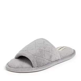 Dearfoams Damskie kapcie Beatrice Terry Side Gore Slide Slipper, Średni, szary, Small - Kapcie damskie - miniaturka - grafika 1