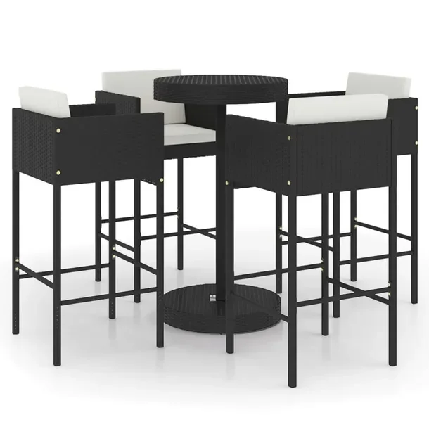 Zestaw mebli barowych do ogrodu czarny, rattan PE, stół 75,5x106 cm, krze