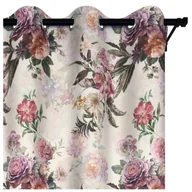 Zasłony - Voppi Długa zasłona okienna z przelotkami 140 x 280 cm jasna zasłona półzaciemniająca w kolorowe kwiaty piwonii i zielone liście - miniaturka - grafika 1