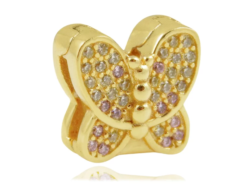 Pandora Valerio.pl Pozłacany srebrny charms koralik reflexions motyl butterfly cyrkonie srebro 925 BEAD194Y BEAD194Y