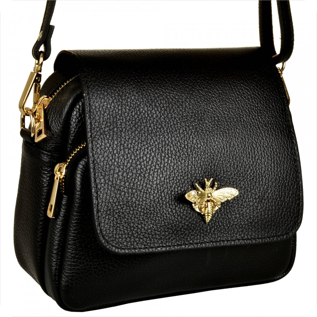 Borse in Pelle listonoszka skórzana z muchą czarna