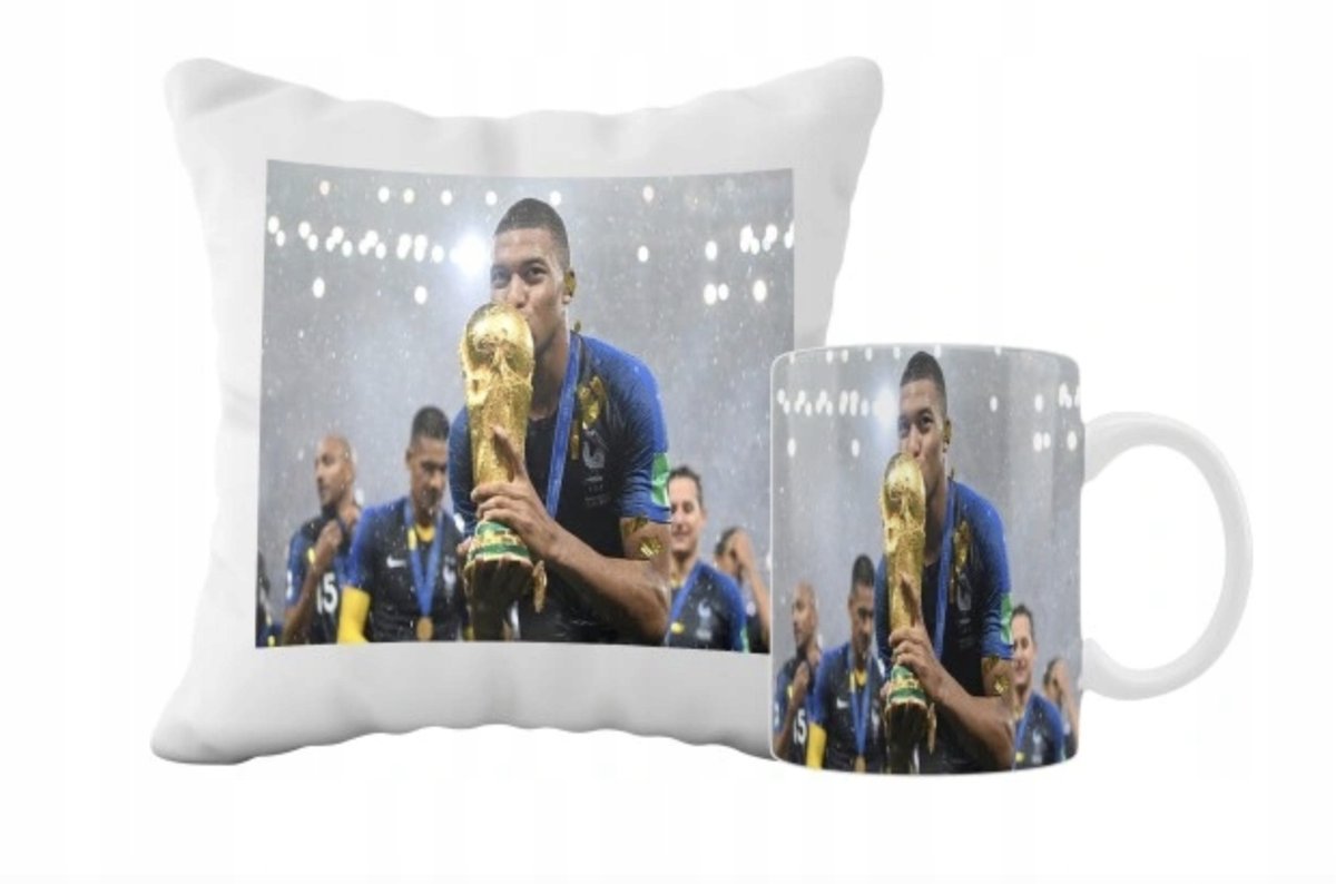 ZESTAW PODUSZKA + KUBEK Prezent KYLIAN MBAPPE PSG REAL + IMIĘ 35