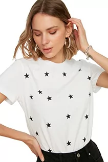 Koszulki i topy damskie - Trendyol Damska koszulka z dzianiny o regularnym kroju z okrągłym dekoltem, biały, S - grafika 1