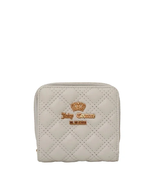 Juicy Couture mały portfel damski beżowy pikowany na zamek i zatrzask