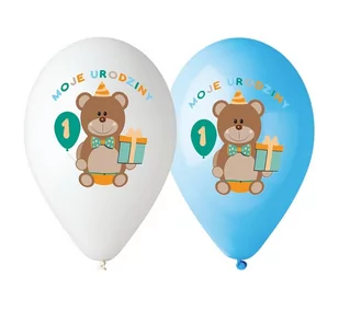 GoDan Balony Premium, Moje 1 Urodziny, błekitno-białe, kolorowy nadruk - Baby shower i roczek - miniaturka - grafika 1