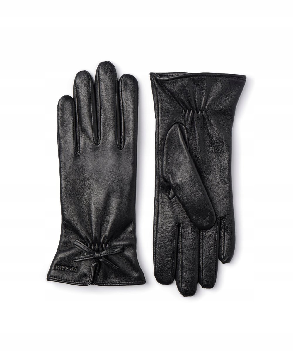 Rękawiczki Skórzane Damskie Czarne z Kokardką Rozmiar L PUCCINI D2086-8-1