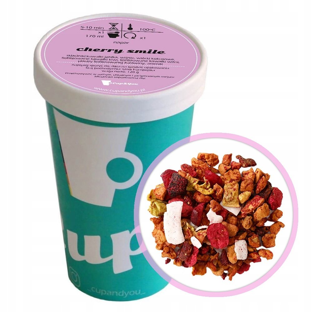 Sypana herbata owocowa CHERRY SMILE wiśnie wiórki kokosowe 120g premium - herbata liściasta sypana mieszanka napar susz