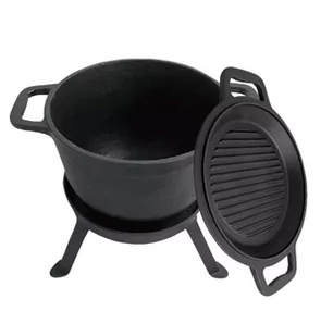 KOCIOŁEK ŻELIWNY MYŚLIWSKI 5.0L Z PATELNIĄ GRILL 2 W 1 KINGHOFF KH-1732 - Kociołki - miniaturka - grafika 1