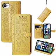 Portfele - AS dla iPhone 16e Skórzane etui z portfelem z klapką Pokrowiec na telefon z uroczym wzorem kota psa - żółty Wielobarwny Yellow - miniaturka - grafika 1