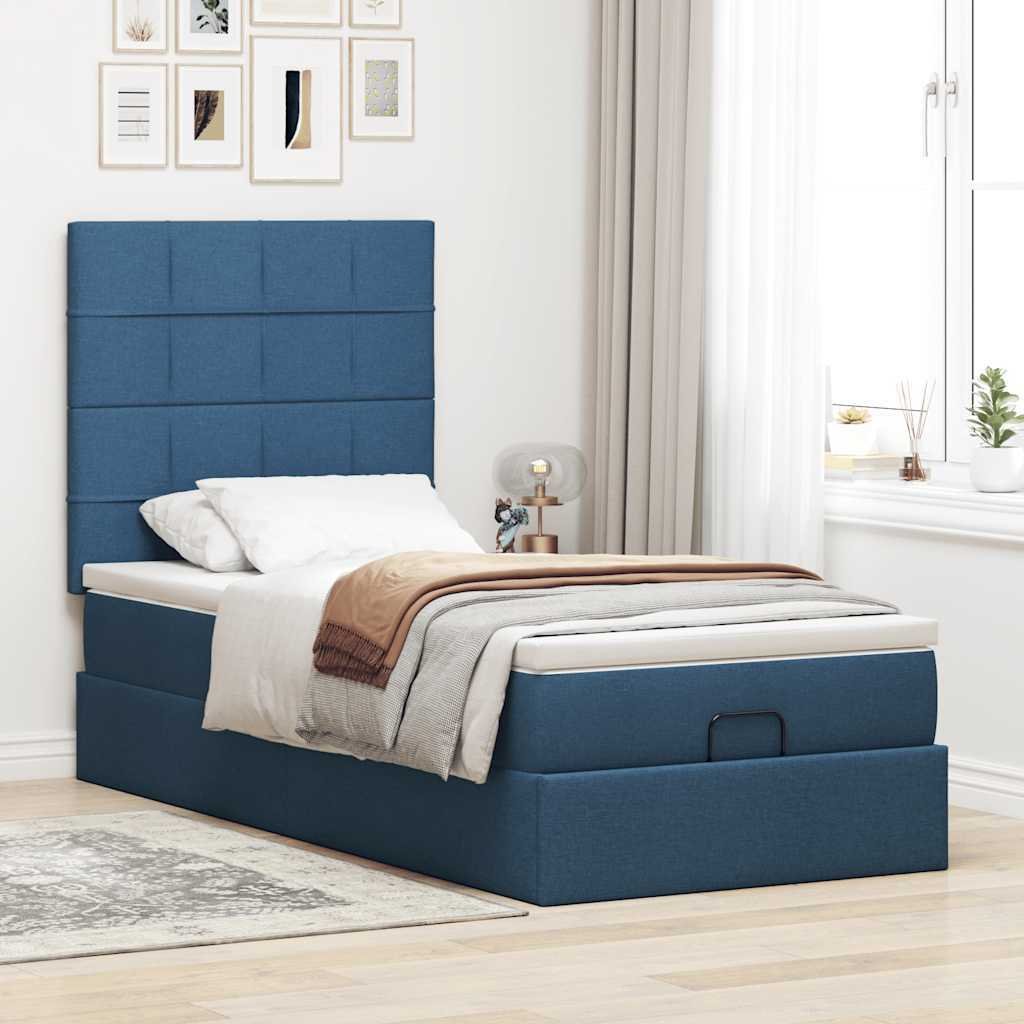 vidaXL Łóżko otomana z materacem niebieskie 100x200 cm tkanina