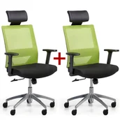 Fotele i krzesła biurowe - B2B Partner Krzesło biurowe z oparciem z siatki WOLF II, regulowane podłokietniki, aluminiowy krzyżak, 1+1 GRATIS, zielone 407071 - miniaturka - grafika 1