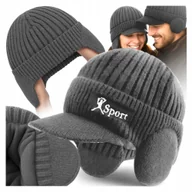 Czapki damskie - CZAPKA ZIMOWA Z DASZKIEM I NAUSZNIKAMI OCIEPLANA MĘSKA DAMSKA GRUBA CIEPŁA - miniaturka - grafika 1