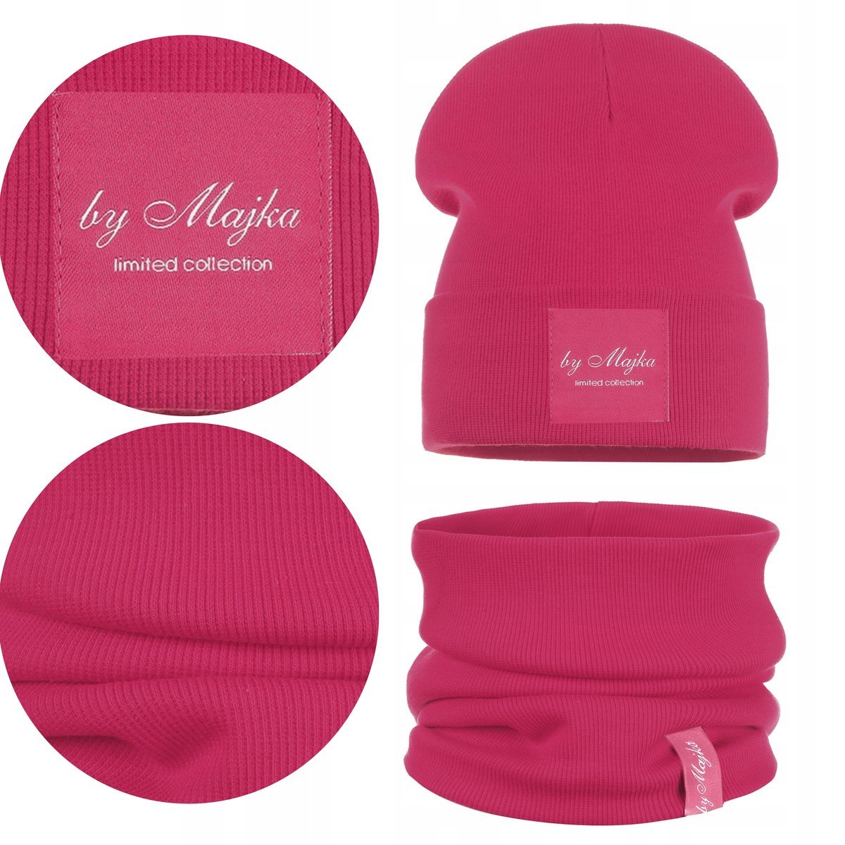 Wiosenny Komplet Dziecięcy Podwójny Materiał Czapka Komin Różowy 42-46