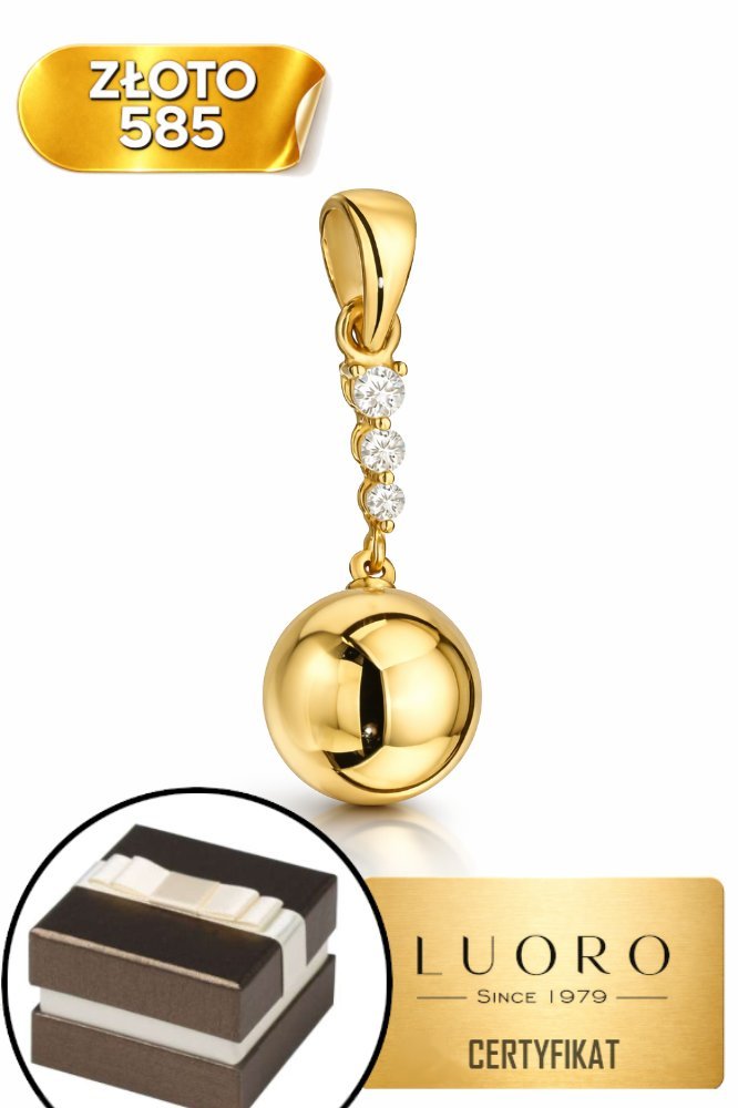ZAWIESZKA ZŁOTA 585 14K KULKA Z CYRKONIAMI 24 MM ELEGANCKA PREZENT