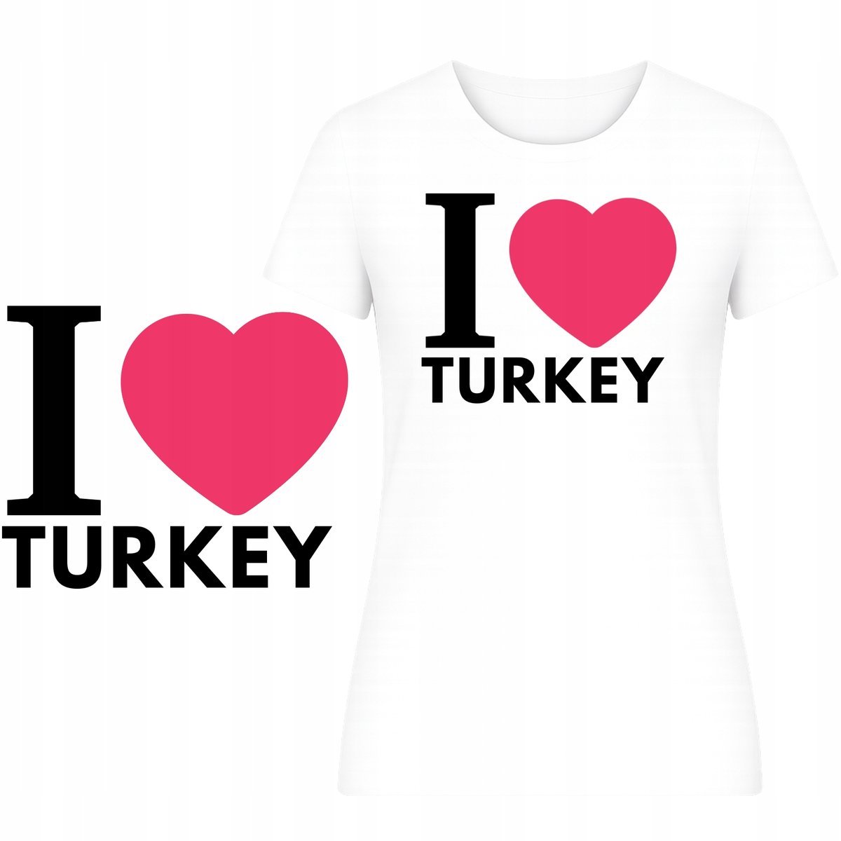 T-Shirt Damski Koszulka Super Nadruk I Love Turkey Turystyczna Prezent M