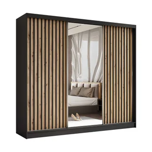 AGMAT szafa z drzwiami przesuwnymi Nevada, szafa z lustrem i 3 drzwiami, nowoczesna szafa w kolorze: czarny, szafa w rozmiarze: 240 x 216 x 61 cm - Szafy AGMAT szafa z drzwiami przesuwnymi Nevada, szafa z lustrem i 3 drzwiami, nowoczesna szafa w kolorze: czarny, szafa w rozmiarze: 240 x 216 x 61 cm - Szafy - miniaturka - grafika 1