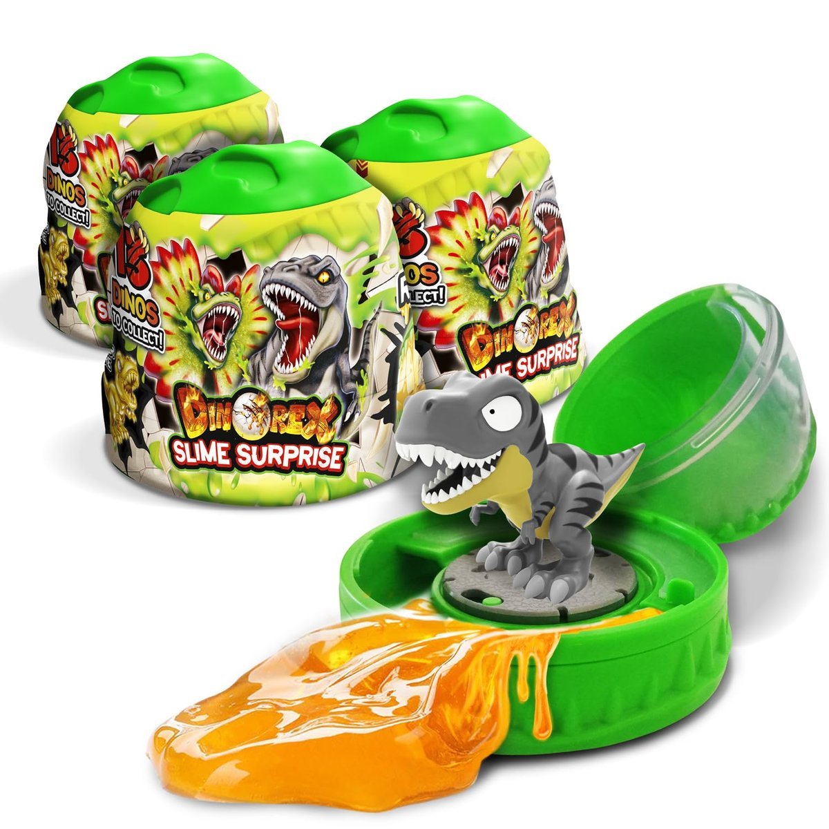 CRAZE Magic Slime zestaw 3 szt. – 3 x kapsułki Dinorex ze śluzem dla dzieci i kolekcjonerskimi figurkami dinozaurów - 13 dinozaurów do kolekcjonowan..
