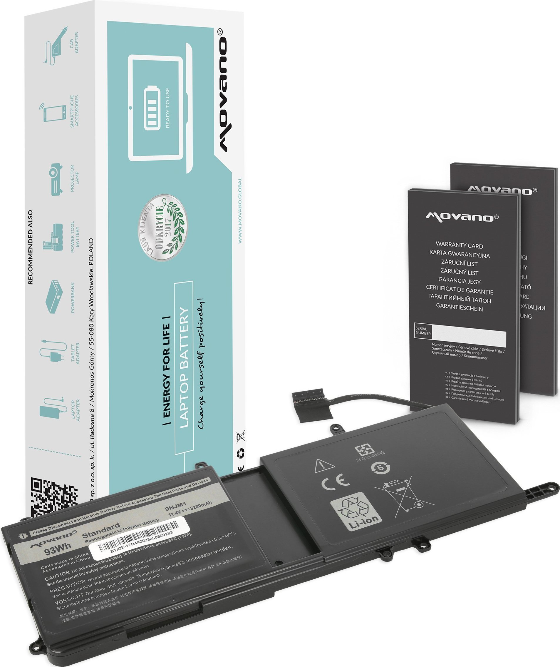 Bateria Movano Bateria 9NJM1 do Dell Alienware 15 R3 15 R4 17 R5