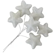 Ozdoby bożonarodzeniowe - [680146] Gwiazdki brokatowe na druciku 4,5cm 6szt białe - miniaturka - grafika 1