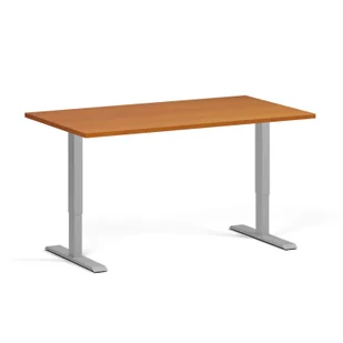 Stół z regulacją wysokości, elektryczny, 675-1325 mm, blat 1400x800 mm, podstawa szara, czereśnia - Stoły i stoliki do biura - miniaturka - grafika 1