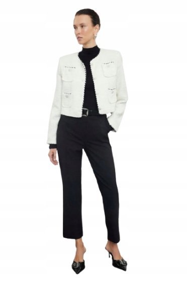 TRENDYOL CZARNE PROSTE SPODNIE CASUAL Z WYSOKIM STANEM 7/8 36 5BA