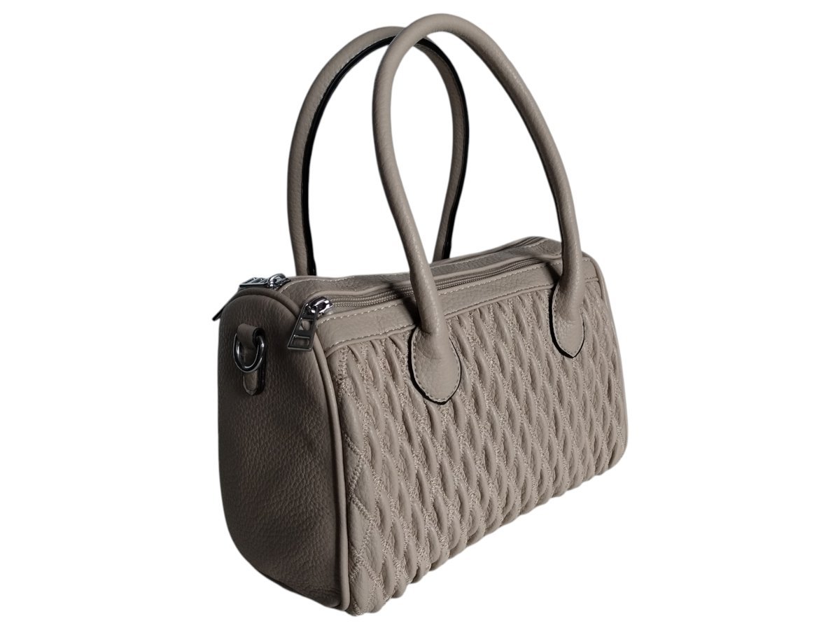 Torebka Damska, Pikowana Miejska Listonoszka Na Ramię, Eko-Skóra Ciemny Beż